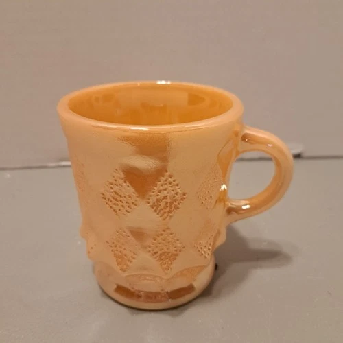 Anchor Hocking Fire King Peach Luster Kimberly Diamond Coffee Tea Cup Vintage