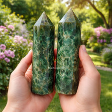 2PCS Natural Emerald Tower Point Green Crystal Gemstone Good Fortune Home Decor