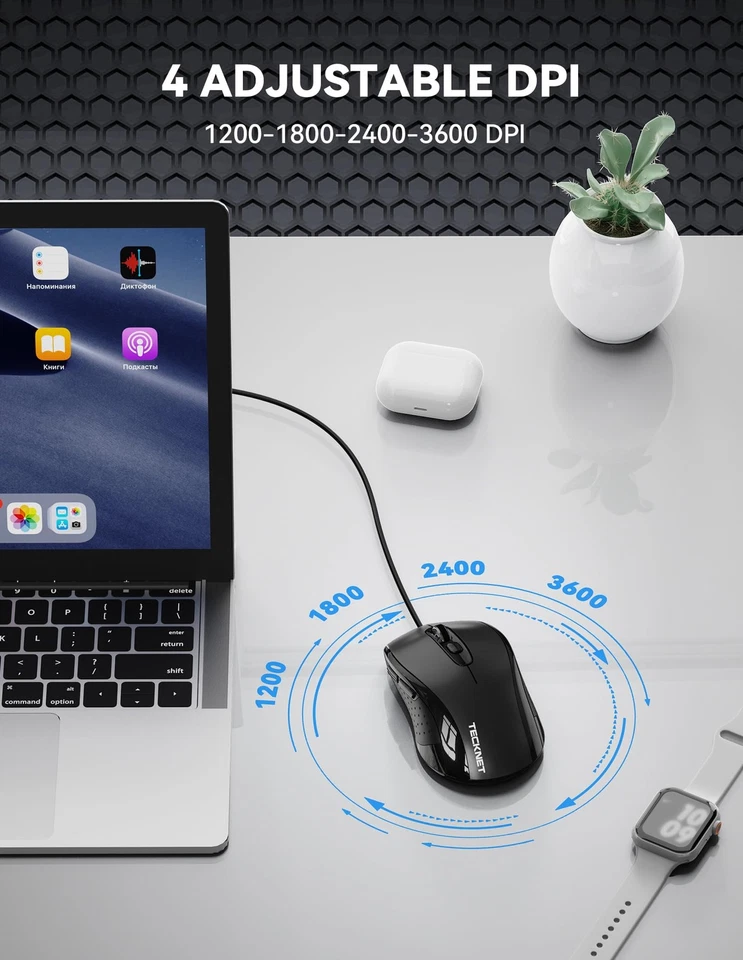 Ergonomic Wired Mouse Adjustable Dpi 3600 2400 1800 1200 Usb Compatibility - Image 3 of 4