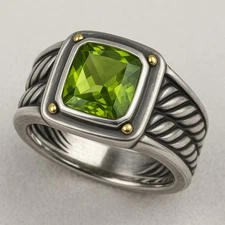 Handmade Signet Men's Peridot Ring in Sterling Silver Perfect Gift for Him - Sta