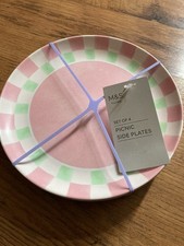Marks and Spencer Set of 4 Coloured Pastel Pink Picnic Side Plates New