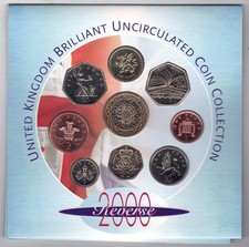 Annual Lot Great Britain England: 1-50 Pence +1+2 Pounds 2000 9 Piece Collectors c