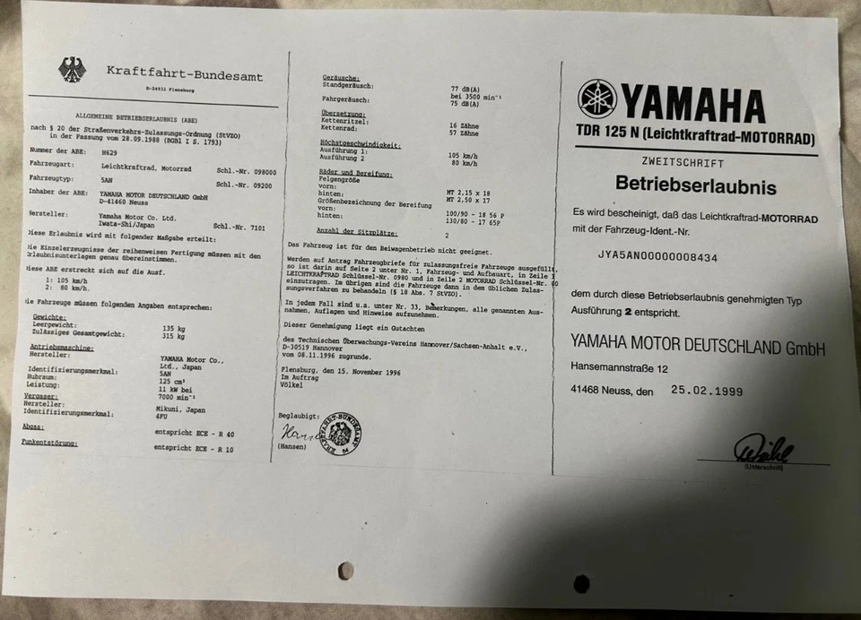 Yamaha TDR 125 ccm / 10330 km - Bild 3 von 4