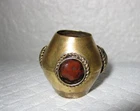 Vintage Brass Scarf Ring Slide Red Stone Costume Jewelry Twist Border  1'' Round