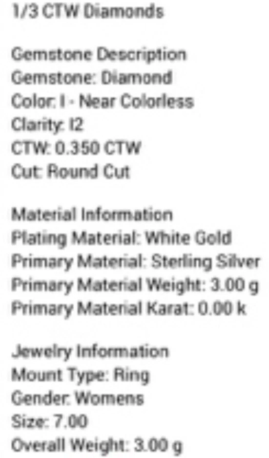 Womens 14K White Gold Finish Diamonds Size 7 Designer Ring - Image 4 of 4