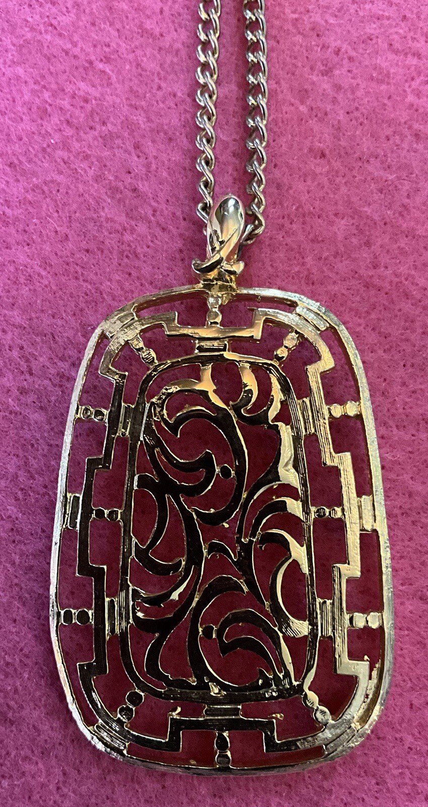 Vintage Statement Open Scrollwork Pendant Necklac… - image 2