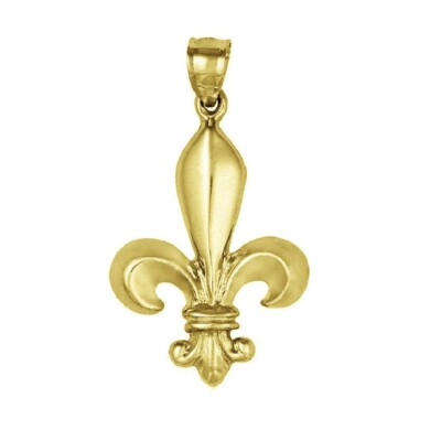 14k Yellow Gold Fleur De Lis Large Pendant / Charm, Made in USA