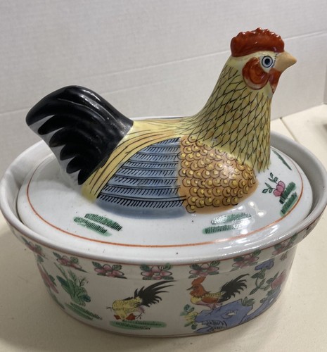 Vintage Chinese Hand painted porcelain rooster chicken tureen - 第 1/15 張圖片