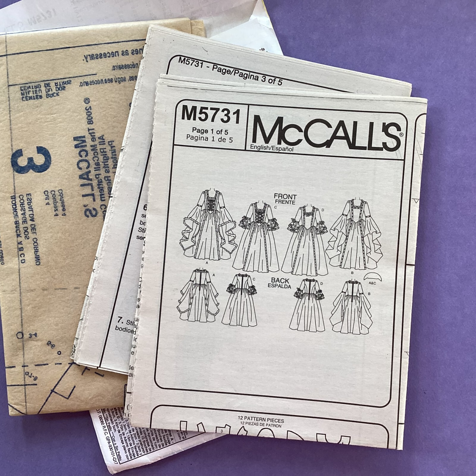 McCall's 5731 M5731 4 Looks Royal Princess Gown Costume Sewing Pattern ...