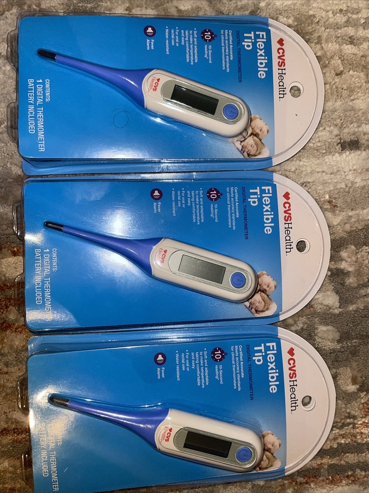 3 X CVS Health Rigid Tip Digital Thermometer 30 Second Read Fever Alarm ...