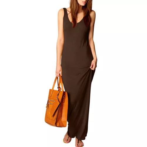 Womens Sexy Vest Maxi Dress Sleeveless Slim Fit Dress Solid Casual Long Dresses - Picture 24 of 69