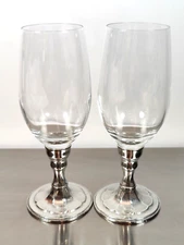 (2) Pewter (85%) Stemmed Metal Goblet Water/Wine Glasses 12 oz
