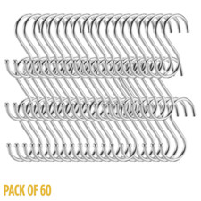 6-60Pk Stainless Steel S Hooks Medium Hangers Kitchen Pan Metal Utensil Clothes