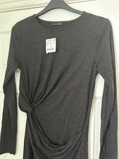 BNWT Grey Jersey ZARA Twist/Knot Front Bodycon/T-shirt Dress L 12/14