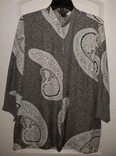 Citron Santa Monica Sz. M Silk Sheer Tunic Top Gray, White Paisley 