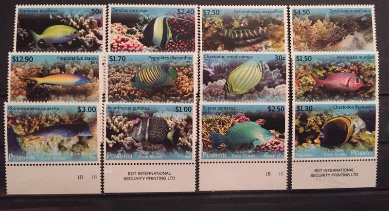 Penrhyn,fish S.C.#521-32 S.C.V.$65.35 MNH, Complete set of 12 as issued in 2013