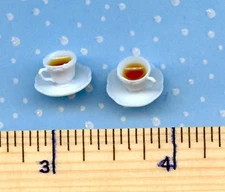 Dollhouse Miniature Size Drink Beverage 2 Cups of TEA  with Saucers