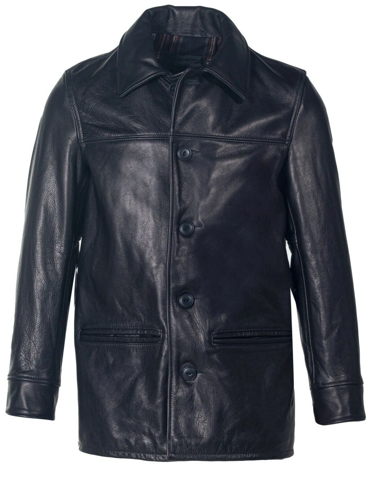 Men's Black Leather Blazer 100% Pure Lambskin Five Button Spread Collar Jacket