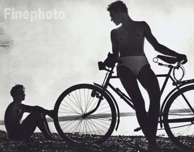 1950/88 Vintage HERBERT LIST Young Semi Nude Males With Beach Bicycle
