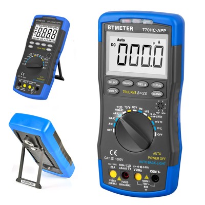 BTMETER Profi Digital Multimeter 20A mit NCV TRMS Auto Range Kapazität Bluetooth