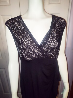 Maggy London Black Draped Bodycon Dress w/ Black Lace Overlay over Beige  Liner | eBay