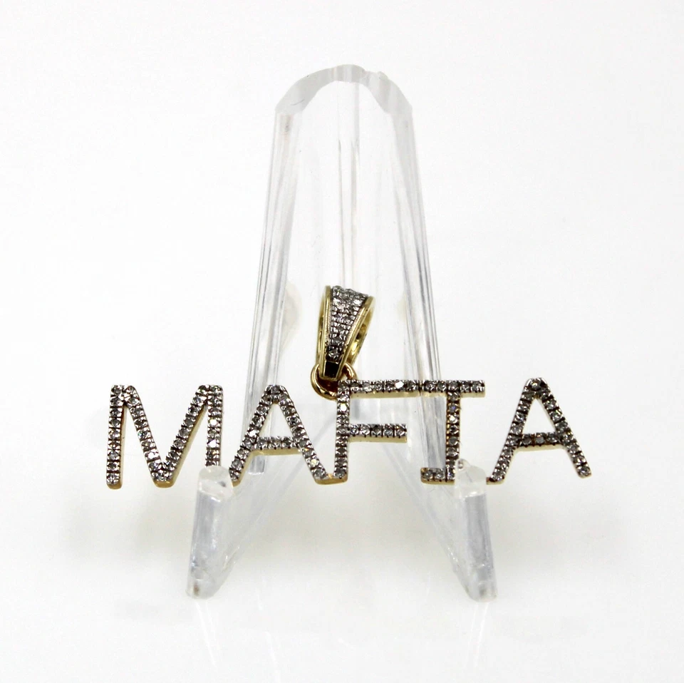 NOVO Berloque de Colar Bling Gelado de Ouro Amarelo 10K "MÁFIA" 1/3 CTW Diamante Natural YG - Imagem 3 de 4