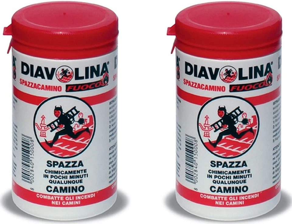 Diavolina- SPAZZACAMINO - in polvere, 2 barattoli per pulire canne fumarie 270gr
