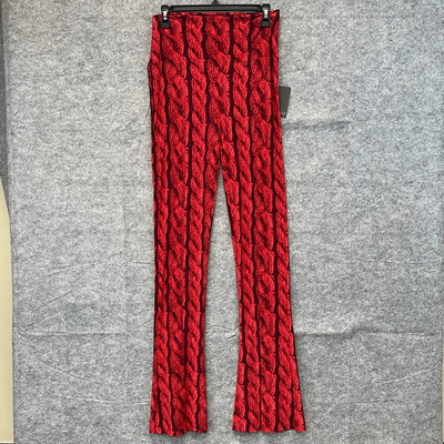 NWT NORMA KAMALI Spat Legging Women's Medium Red Cable Knit High-Rise Split Hem