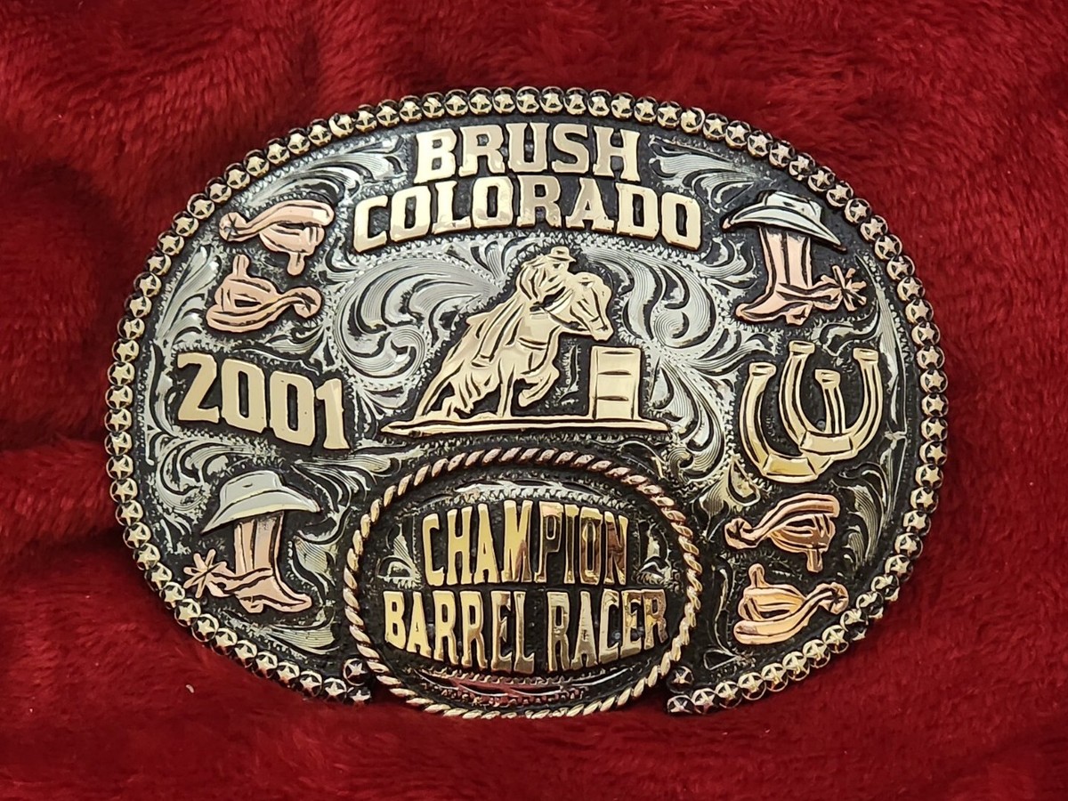 CHAMPION TROPHY BUCKLE BARREL RACING PRO RODEO☆BRUSH COLORADO☆2001☆RARE☆473