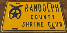 Randolph County Shrine Club Booster License Plate Randleman North Carolina STEEL