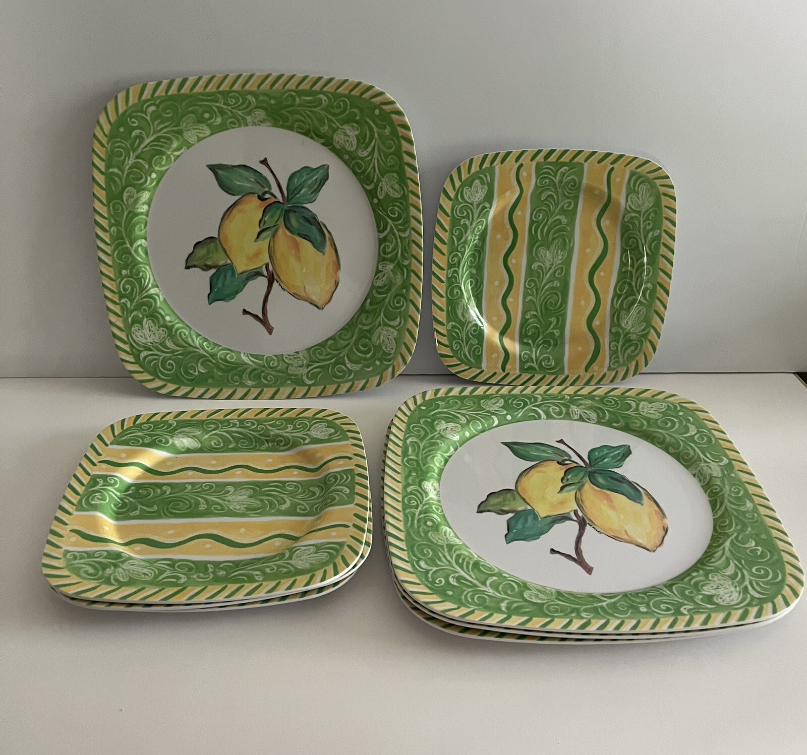 Trudeau Melamine 8 Pc. Dining Plate Set Lemon Design Yellow & Green