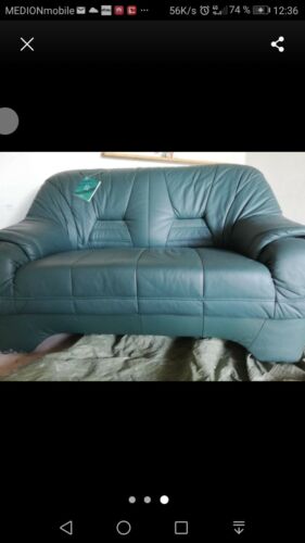 Leder Couch, Farbe: grünSitzfläche: 100cm , breite: 140cm, Tiefe: 90cm,Lederfi - Bild 1 von 3