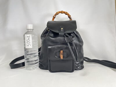 Gucci Black Leather Bamboo-Accent Drawstring Backpack Gucci | Bags | Mini Gucci Black Leather Bamboo Backpack With  main image 2