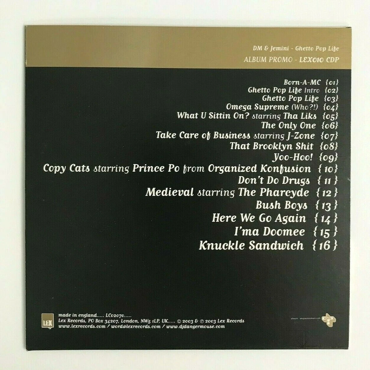 DM & Jemini Ghetto Pop Life 2003 UK 16 Track Promo CD Danger Mouse Pharcyde
