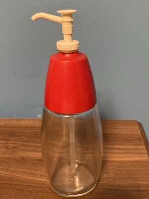 Vintage Glass Jar with Pump Dispenser RED Ketchup Dispenser RETRO USA Made