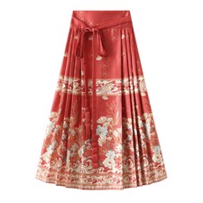 Women's Horse Face Skirt Long Swing Pleated Tie Up A-Line Skirt Chinese Hanfu