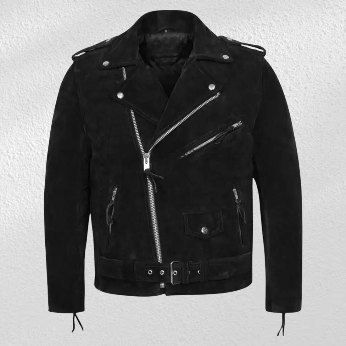 Men's Black Sheepskin Biker Jacket – Handmade Suede Leather Coat for Parties