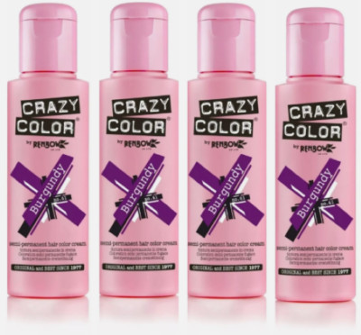 4x Crazy Color Semi Permanent Haarfarbe Burgundy 100ml