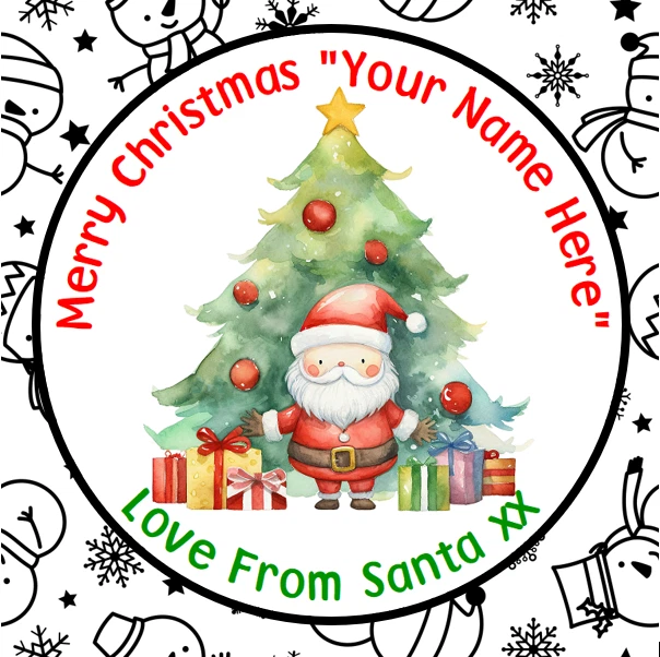 LABEL WARRIOR PERSONALISED CHRISTMAS SANTA STICKERS NAME LABELS GIFT FATHER CHRISTMAS TREE