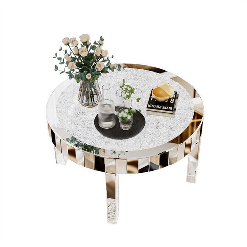 Großer Verspiegelter Tisch Runder Couchtisch Bling-Crushed-Diamond Beistelltisch - Bild 7 von 9
