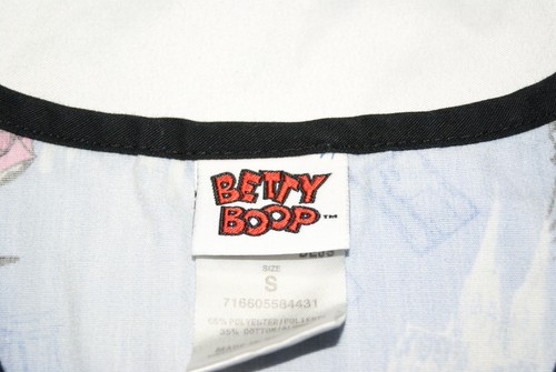 betty boop scrub top women's small blue 2 pocket v-neck world traveler print - Picture 4 of 11