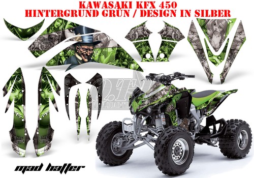 KIT GRÁFICO DE DECORACIÓN DE CARRERAS AMR ATV KAWASAKI KFX 450 Y 700 MAD HATTER B - Imagen 7 de 10