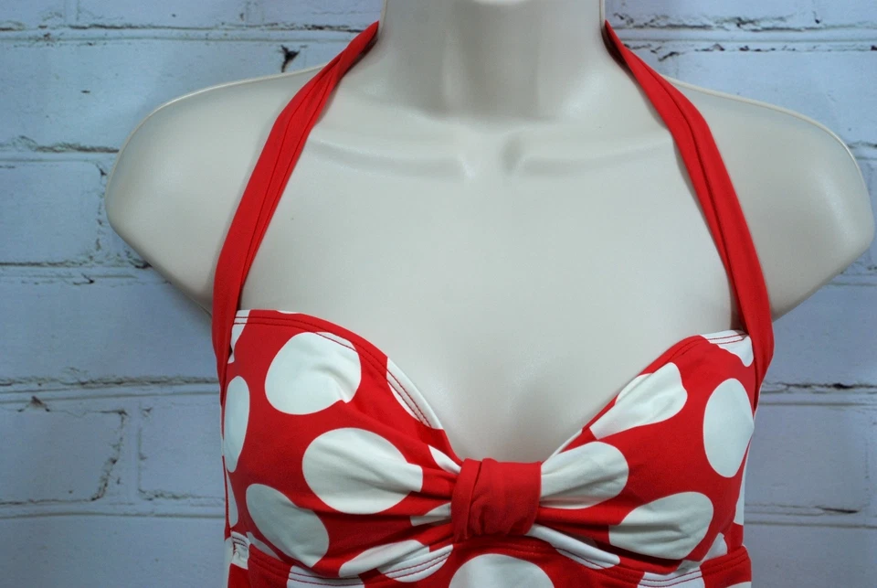 RALPH LAUREN Tankini Traje de Baño Halter Top y Calzoncillos Parte Inferior Conjunto Talla 10 Rojo Blanco Foto 2 de 4
