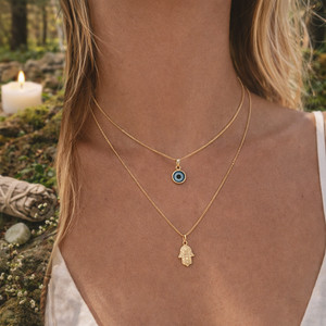 Authentic Evil Eye & Hamsa Layered Necklace – Gold-Plated Protective Talisman