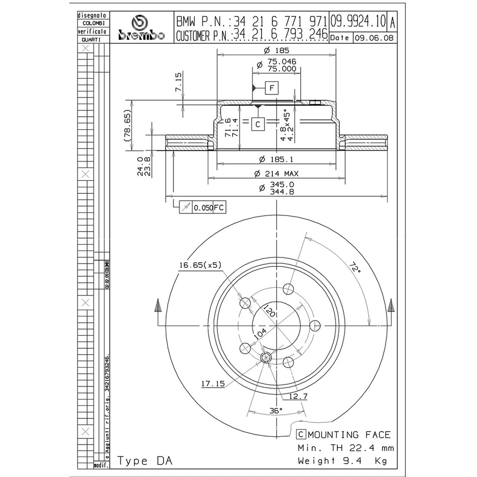 Brembo Rear Disc Brake Rotors Brake Pads for 2007-2013 BMW X5 2008-2014 BMW X6 - Image 2 of 4