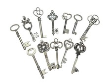 Steampunk Skeleton Key Charms Set Of 12 Assorted Design 1.5-3" Crafts Silver