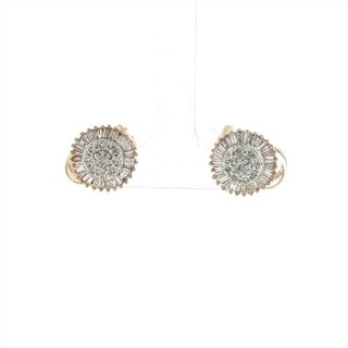 VINTAGE SUNBURST DIAMOND HALO CLUSTER HUGGIE EARRINGS 14K YELLOW GOLD