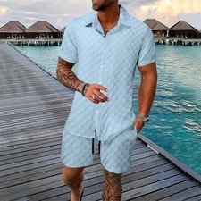 Men's Summer T-Shirt Shorts Set Casual Solid 2 Piece Outfit S-3XL
