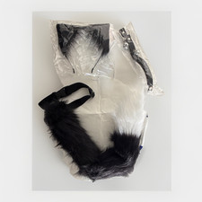 Cat Ears and Wolf Fox Tail Cosplay Set Black White One Size Adult Unisex
