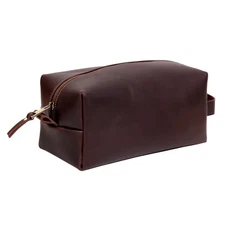 Leather Buffalo Dopp Kit Toiletry Travel Pouch Unisex Shaving Kit Brown